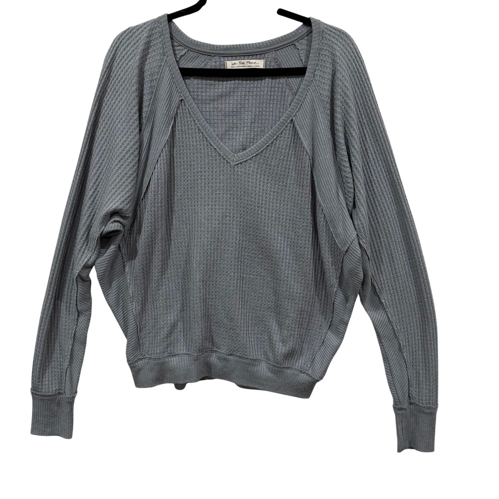 We The Free Gray Waffle Knit V Neck Long Sleeve Thermal Top Womens‎ Small